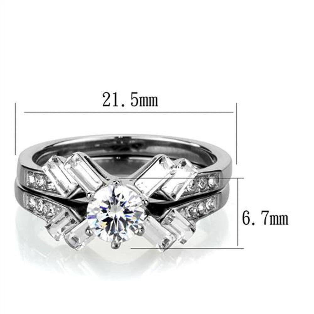 ARTK1856 Stainless Steel 1.65 Ct Round & Baguette Cut Cz Wedding Ring Set Women's Size 5-10